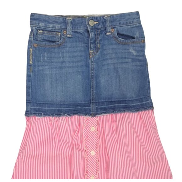 OLD NAVY Refashioned Up-cycled Long Denim Jean Striped Shirt Skirt - Girl's 7 - Picture 4 of 7